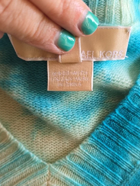 Michael Kors Blue and Cream Tie-Dye V-Neck Tunic with Self-Tie Belt - Picture 4 of 5